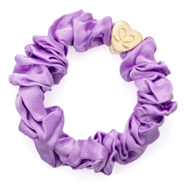 By Eloise London Gold Heart Silk Scrunchie - Lilac